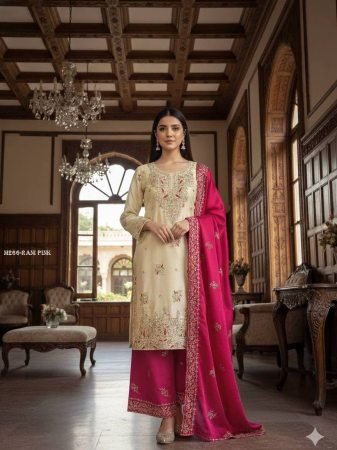 Rani Pink Embroidered Festive Wear Suit Set