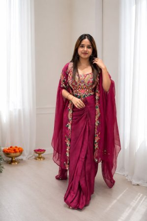 Rani Pink Embroidered Sharara Set with Designer Shrug