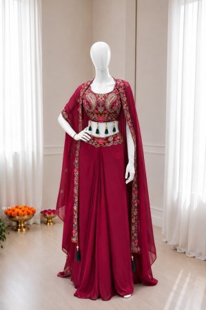 Rani Pink Embroidered Sharara Set with Designer Shrug