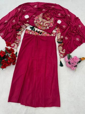 Rani Pink Embroidered Sharara Set with Designer Shrug