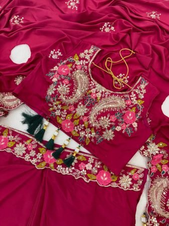 Rani Pink Embroidered Sharara Set with Designer Shrug