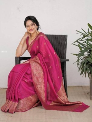 Rani Pink Festive Wear Silk Blend Saree With Zari Pallu