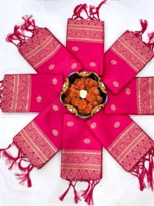 Rani Pink Festive Wear Silk Blend Saree With Zari Pallu