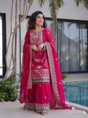 Rani Pink Fox Georgette Sequence Work Sharara Suit