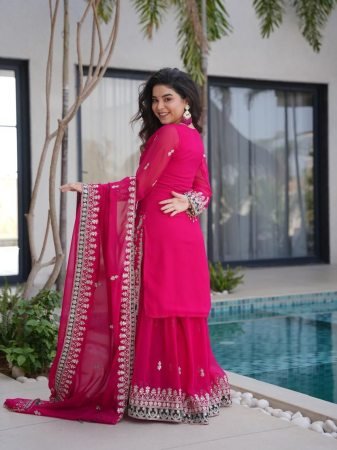 Rani Pink Fox Georgette Sequence Work Sharara Suit