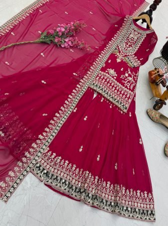 Rani Pink Fox Georgette Sequence Work Sharara Suit