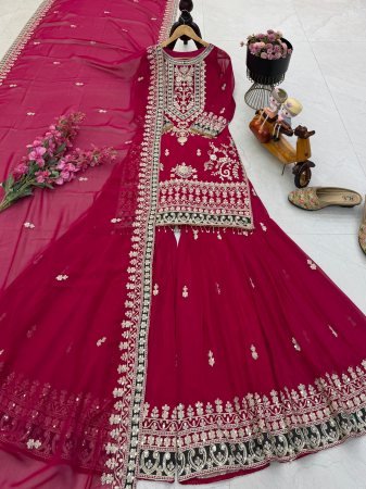 Rani Pink Fox Georgette Sequence Work Sharara Suit