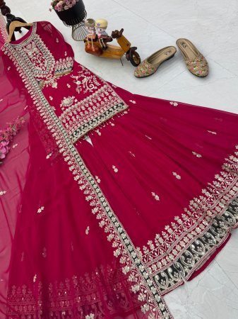 Rani Pink Fox Georgette Sequence Work Sharara Suit
