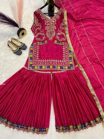 Rani Pink Heavy Chinon Embroidery Work Suit