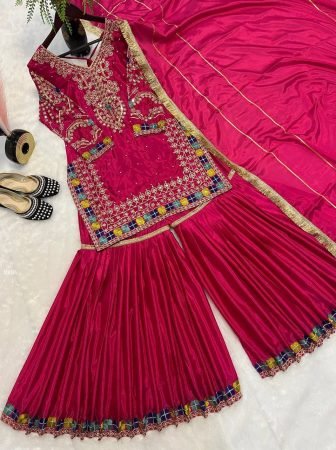 Rani Pink Heavy Chinon Embroidery Work Suit