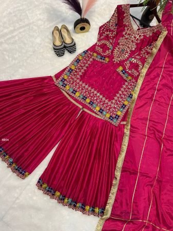 Rani Pink Heavy Chinon Embroidery Work Suit