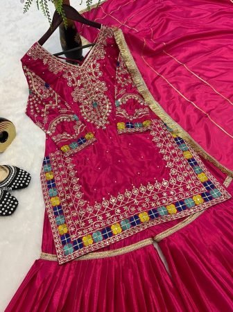 Rani Pink Heavy Chinon Embroidery Work Suit