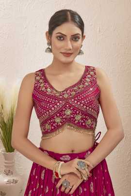 Rani Pink Jacquard Dola Silk Lehenga Choli Set for Engagement