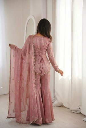 Ratro Style Peach Embroidered Sharara Palazzo Suit