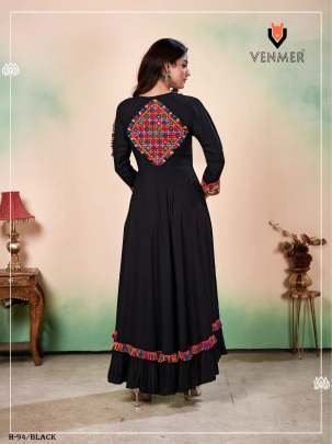 Rayon Anarkali Black Color Kurtis with Gamthi Work
