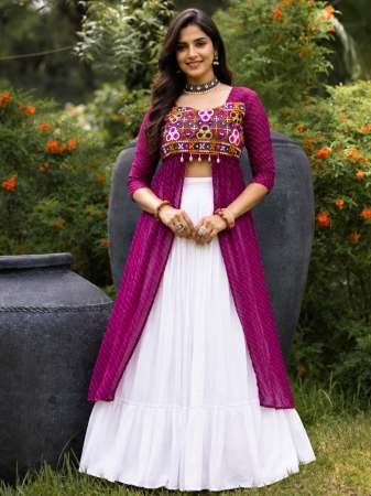 Rayon Cotton Fabric Wine Colour Navratri Lehenga
