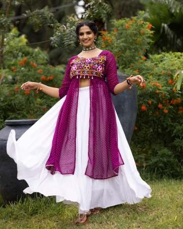 Rayon Cotton Fabric Wine Colour Navratri Lehenga