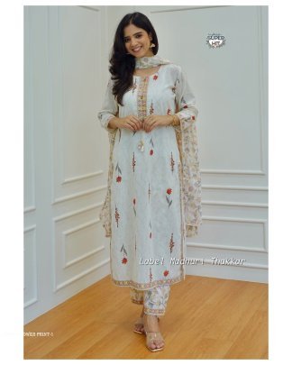 Rayon cotton printed lace work with and latkan kurti pant set