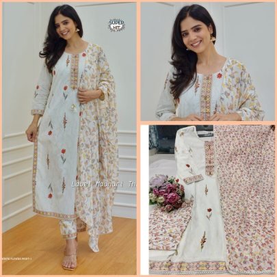 Rayon cotton printed lace work with and latkan kurti pant set