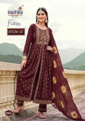 Rayon foil print with embroidery work kurti pant set with dupatta
