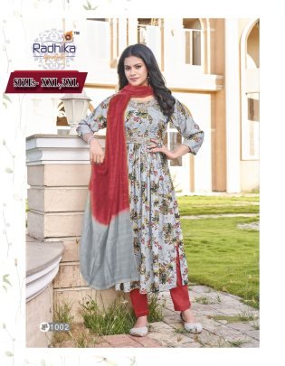 Rayon foil print with embroidery work kurti pant set with dupatta