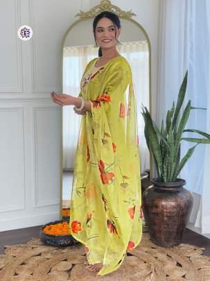 Rayon Light Greeen Embroidery Work Kurti Pant Dupatta Set