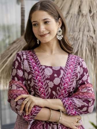 Rayon Printed Flared Kurta with Pant And Dupatta