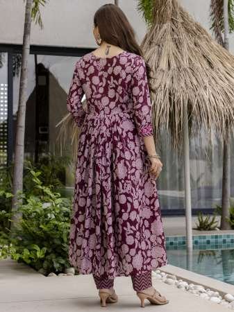Rayon Printed Flared Kurta with Pant And Dupatta