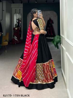 Rayon Printed with Gamthi Work Black Authentic Gujarati Navratri Chaniya Choli