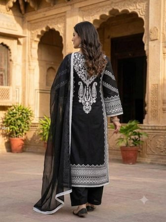 Rayon Satin Three Piece  Black Pakistani Suit Set
