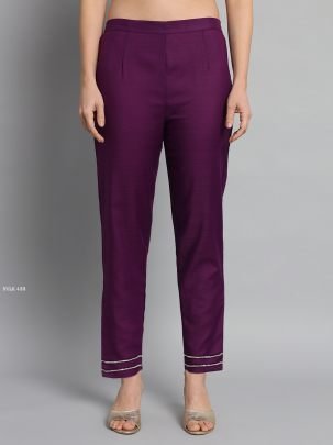 Rayon Slub Wine Embroidered Kurti Pant WIth Printed Dupatta