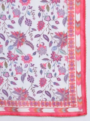 Rayon Slub Wine Embroidered Kurti Pant WIth Printed Dupatta