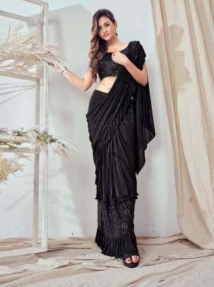 Ready To Wear Black Lycra Saree with Ruffle Border