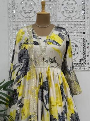 Ready To Wear Wedding Alia Cut Chinon Silk Gown Dupatta Set