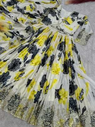 Ready To Wear Wedding Alia Cut Chinon Silk Gown Dupatta Set