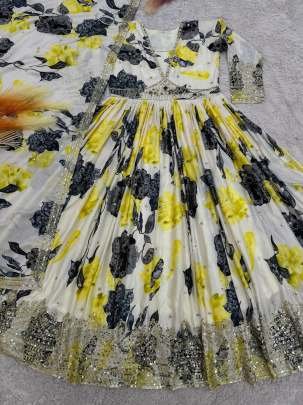 Ready To Wear Wedding Alia Cut Chinon Silk Gown Dupatta Set