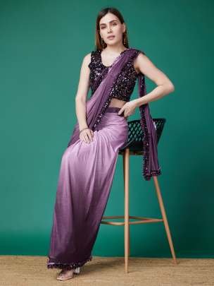 Ready To Wear Wine Party Wear Sequence Sarees