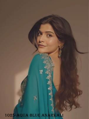 Readymade Aqua Blue Georgette Anarkali Gown