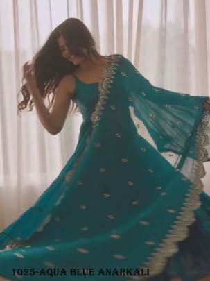 Readymade Aqua Blue Georgette Anarkali Gown