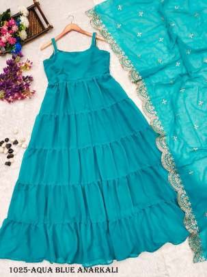 Readymade Aqua Blue Georgette Anarkali Gown