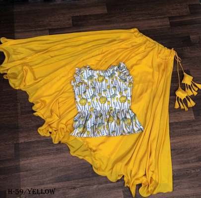 Readymade Chinon Yellow Crop Top Lehenga Choli