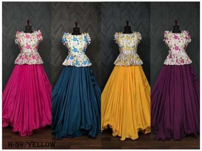 Readymade Chinon Yellow Crop Top Lehenga Choli