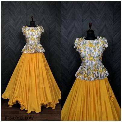 Readymade Chinon Yellow Crop Top Lehenga Choli
