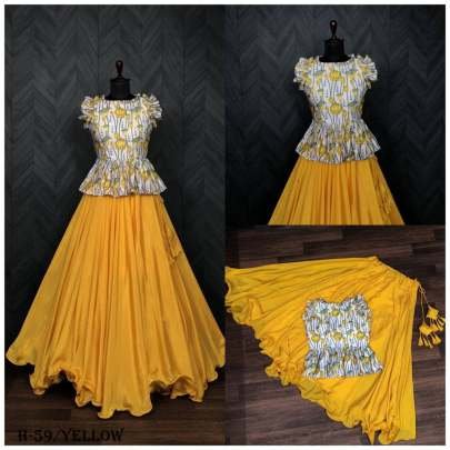 Readymade Chinon Yellow Crop Top Lehenga Choli