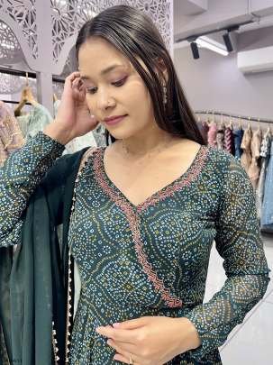 Readymade Digital Printed Georgette Bandhani Gown