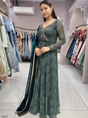 Readymade Digital Printed Georgette Bandhani Gown