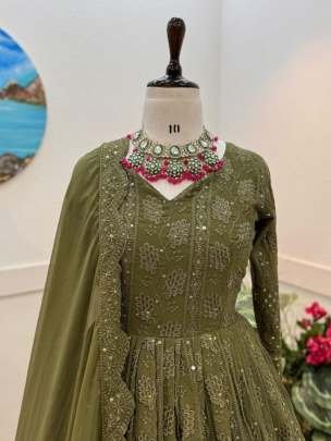 Readymade Party Look Sequince And Embroidery Work Georgette Gown