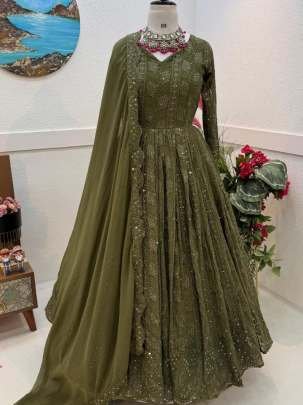 Readymade Party Look Sequince And Embroidery Work Georgette Gown