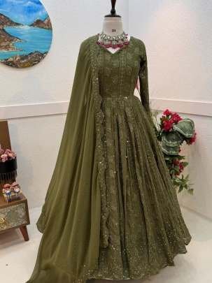 Readymade Party Look Sequince And Embroidery Work Georgette Gown