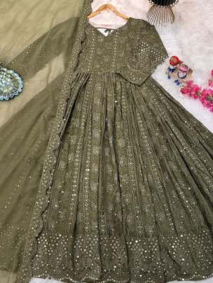 Readymade Party Look Sequince And Embroidery Work Georgette Gown